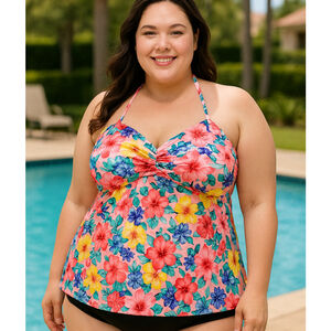 Catalina Floral Tankini Swim Top Y2K Tropical Print Plus Size 3X